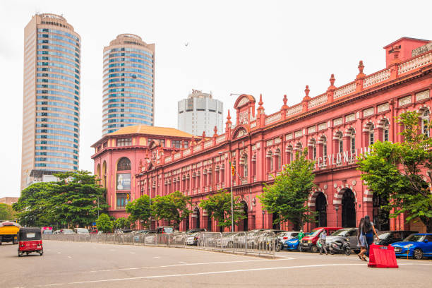 Colombo, Sri Lanka 03.02.2023, big red beautiful colonial buildings in center and monuments in the heart of Solombo.